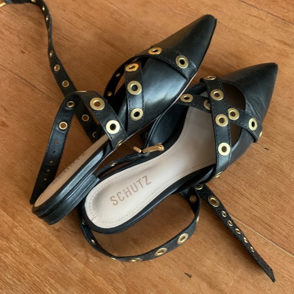 Schutz "Emmie" 6.5US Black ankle strap flat - Picture 2 of 3